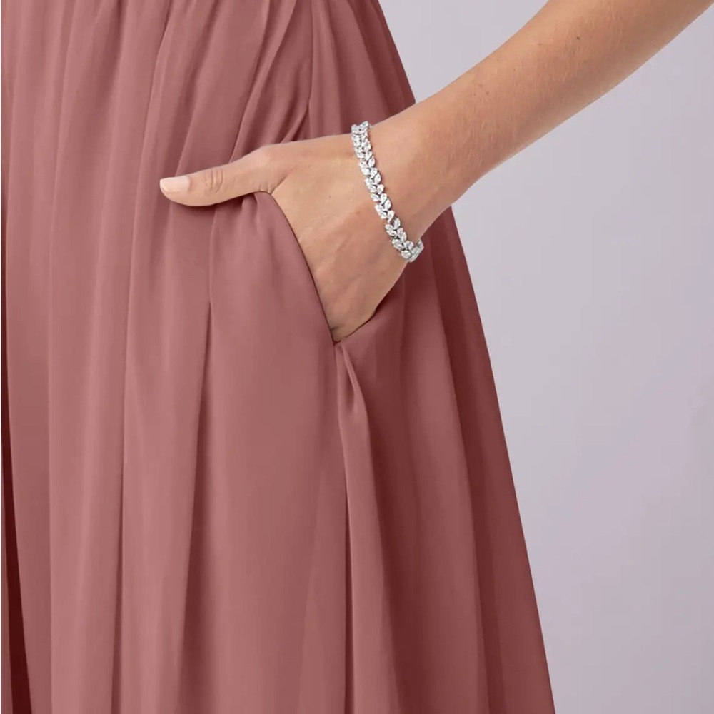 Barbie™ AZAZIE 1036 in Desert Rose long chiffon bridesmaid dress with pockets A6 - Picture 3 of 6